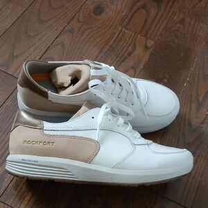 New Rockport Trustride Pro Walker White and Brown Leather Sneakers Women Size 6